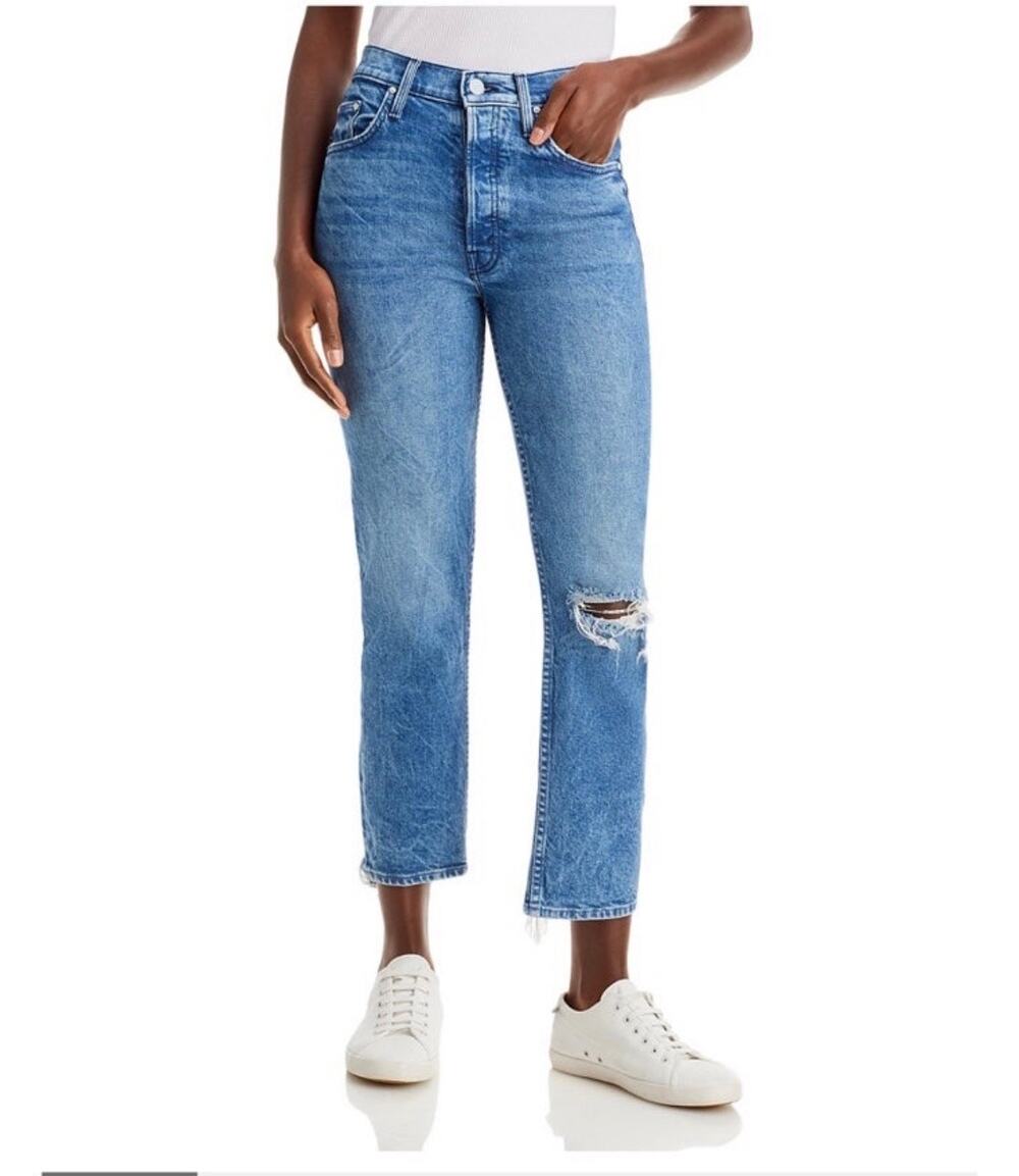 Mother The Tomcat Cropped Jeans in Completely Over Raw Hem Medium Wash Size 27